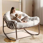 Sedia a dondolo da esterno, sedia a uovo da patio di grandi dimensioni con cuscino imbottito, dondolo Papasan in vimini e rattan per interni, veranda, cortile