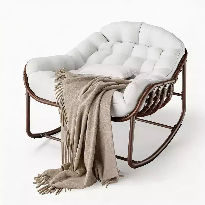Sedia a dondolo da esterno, sedia a uovo da patio di grandi dimensioni con cuscino imbottito, dondolo Papasan in vimini e rattan per interni, veranda, cortile