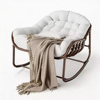 Sedia a dondolo da esterno, sedia a uovo da patio di grandi dimensioni con cuscino imbottito, dondolo Papasan in vimini e rattan per interni, veranda, cortile