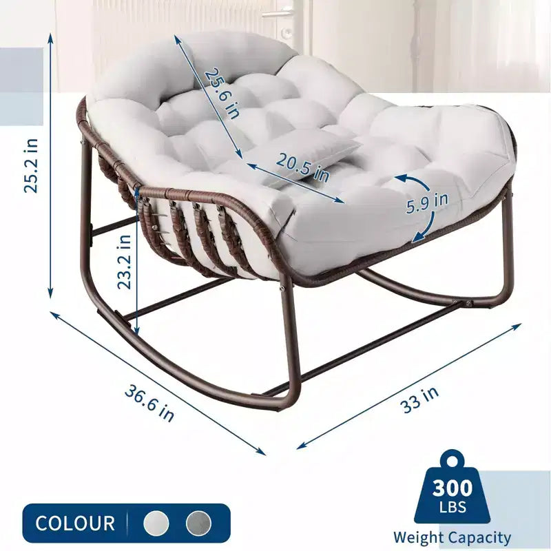 Sedia a dondolo da esterno, sedia a uovo da patio di grandi dimensioni con cuscino imbottito, dondolo Papasan in vimini e rattan per interni, veranda, cortile