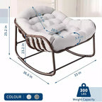 Sedia a dondolo da esterno, sedia a uovo da patio di grandi dimensioni con cuscino imbottito, dondolo Papasan in vimini e rattan per interni, veranda, cortile