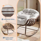 Sedia a dondolo da esterno, sedia a uovo da patio di grandi dimensioni con cuscino imbottito, dondolo Papasan in vimini e rattan per interni, veranda, cortile