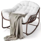 Sedia a dondolo da esterno, sedia a uovo da patio di grandi dimensioni con cuscino imbottito, dondolo Papasan in vimini e rattan per interni, veranda, cortile