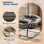 Sedia a dondolo da esterno, sedia a uovo da patio di grandi dimensioni con cuscino imbottito, dondolo Papasan in vimini e rattan per interni, veranda, cortile