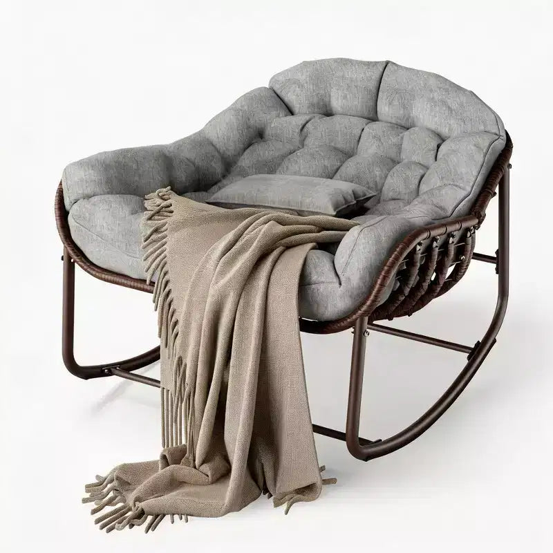 Sedia a dondolo da esterno, sedia a uovo da patio di grandi dimensioni con cuscino imbottito, dondolo Papasan in vimini e rattan per interni, veranda, cortile