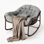 Sedia a dondolo da esterno, sedia a uovo da patio di grandi dimensioni con cuscino imbottito, dondolo Papasan in vimini e rattan per interni, veranda, cortile
