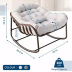 Sedia a dondolo da esterno, sedia a uovo da patio di grandi dimensioni con cuscino imbottito, dondolo Papasan in vimini e rattan per interni, veranda, cortile