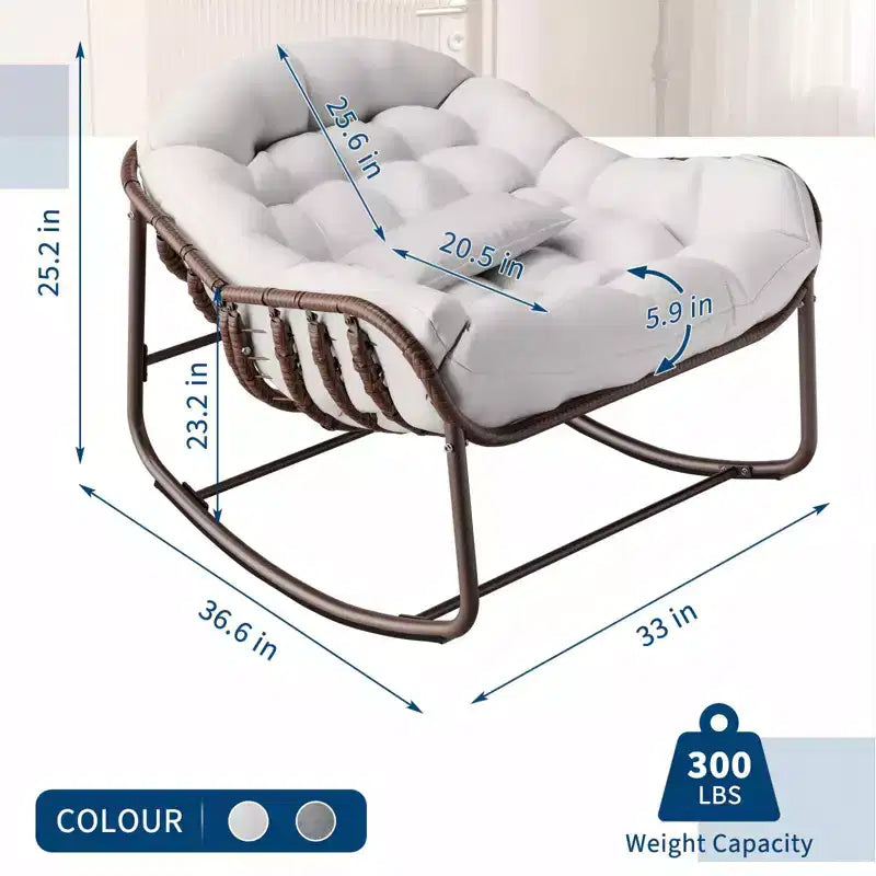 Sedia a dondolo da esterno, sedia a uovo da patio di grandi dimensioni con cuscino imbottito, dondolo Papasan in vimini e rattan per interni, veranda, cortile