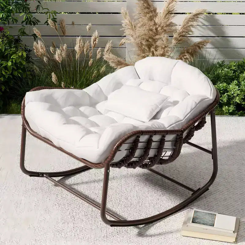 Sedia a dondolo da esterno, sedia a uovo da patio di grandi dimensioni con cuscino imbottito, dondolo Papasan in vimini e rattan per interni, veranda, cortile