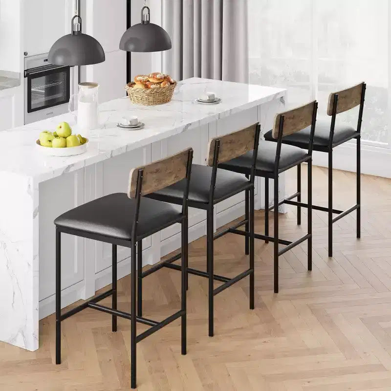 Acekool Sgabelli da Bar Altezza Bancone 65cm Set da 4 in Similpelle con Schienale e Poggiapiedi per Isola Cucina