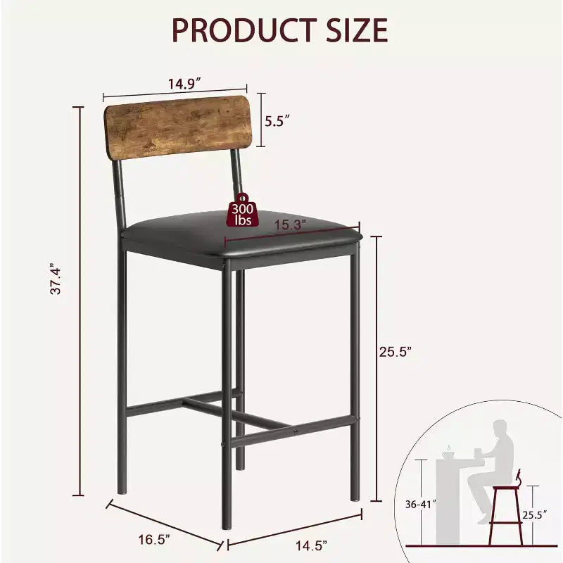 Acekool Sgabelli da Bar Altezza Bancone 65cm Set da 4 in Similpelle con Schienale e Poggiapiedi per Isola Cucina