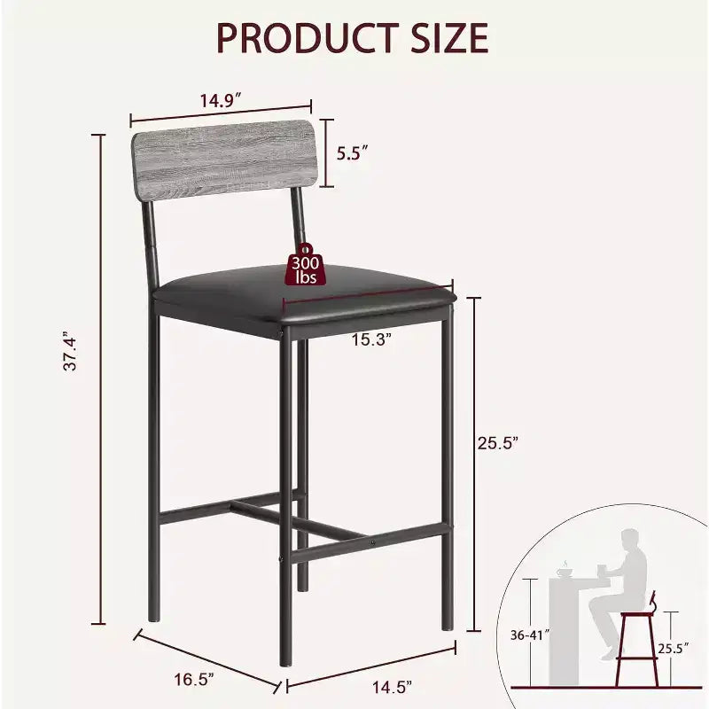 Acekool Sgabelli da Bar Altezza Bancone 65cm Set da 4 in Similpelle con Schienale e Poggiapiedi per Isola Cucina