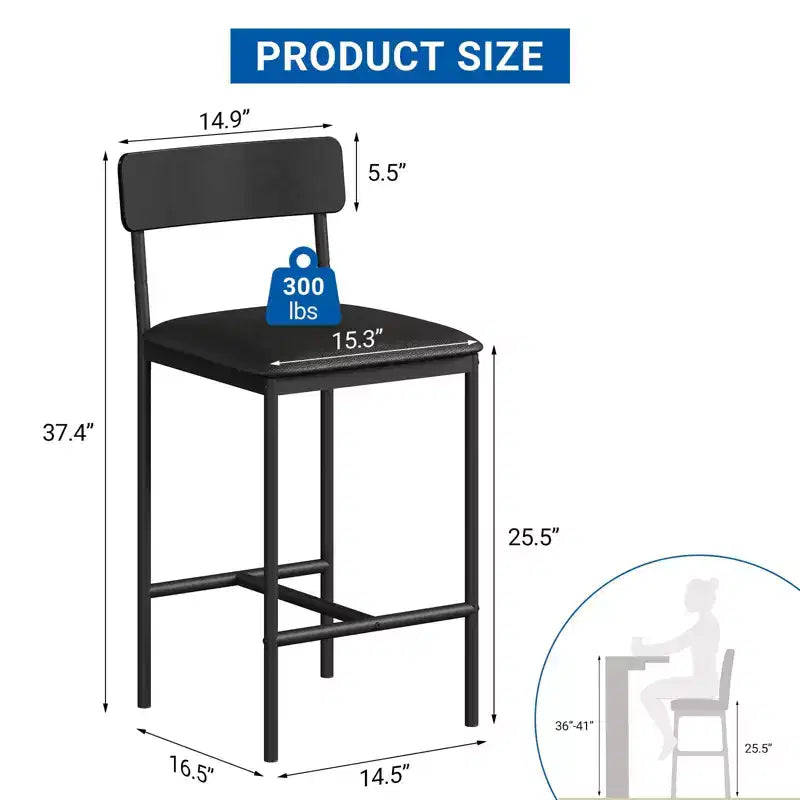 Acekool Sgabelli da Bar Altezza Bancone 65cm Set da 4 in Similpelle con Schienale e Poggiapiedi per Isola Cucina