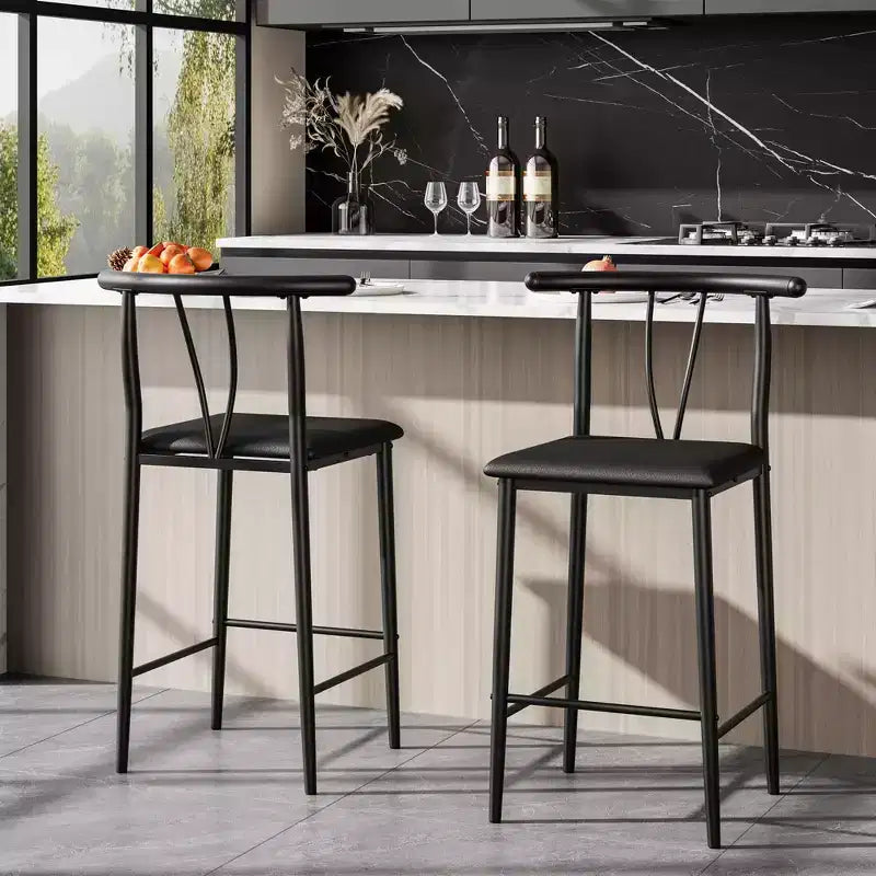 Acekool Nero Sgabelli da Bar di Altezza Contatore da 25 Pollici Set di 4 Sedie in Metallo con Schienale a U in Pelle PU per Isola della Cucina