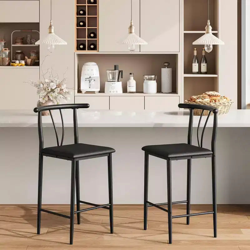 Acekool Nero Sgabelli da Bar di Altezza Contatore da 25 Pollici Set di 4 Sedie in Metallo con Schienale a U in Pelle PU per Isola della Cucina