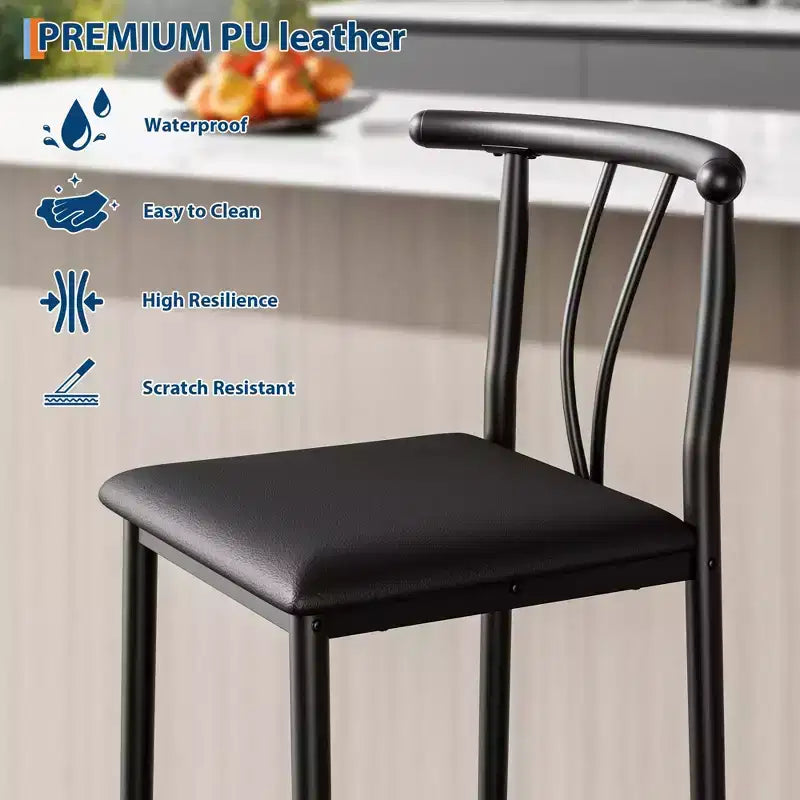 Acekool Nero Sgabelli da Bar di Altezza Contatore da 25 Pollici Set di 4 Sedie in Metallo con Schienale a U in Pelle PU per Isola della Cucina