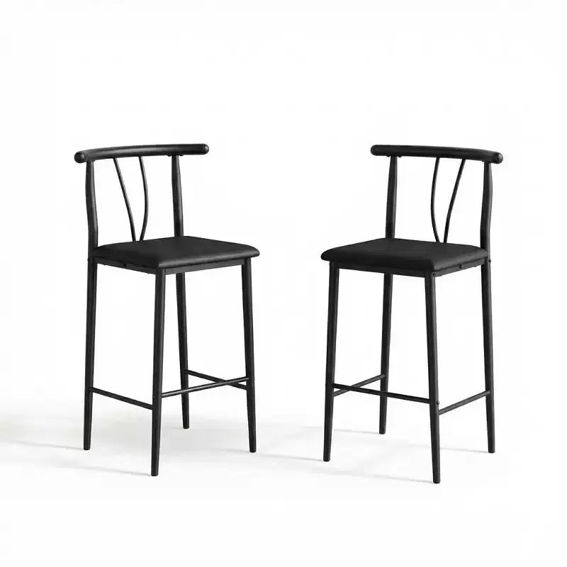 Acekool Nero Sgabelli da Bar di Altezza Contatore da 25 Pollici Set di 4 Sedie in Metallo con Schienale a U in Pelle PU per Isola della Cucina