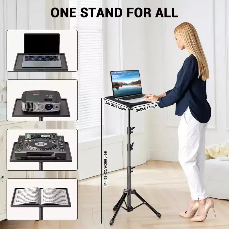 Supporto per proiettore Treppiede Supporto per laptop con altezza regolabile 26 - 63 pollici, carrello mobile per laptop su ruote con supporto per telefono, supporto da pavimento per divano, esterno