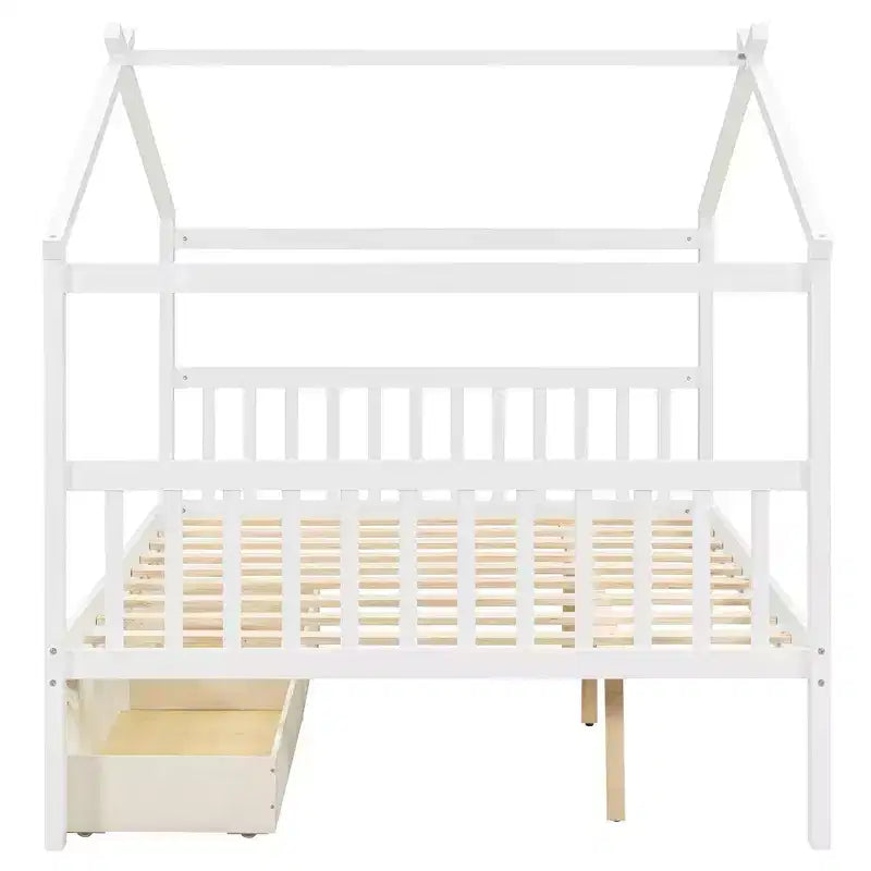 Luxystar Letto a Capanna in Legno Moderno Full Size con 2 Cassetti e Testiere