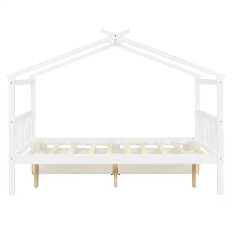 Luxystar Letto a Capanna in Legno Moderno Full Size con 2 Cassetti e Testiere