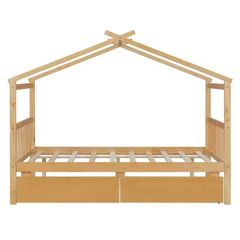 Luxystar Letto a Capanna in Legno Moderno Full Size con 2 Cassetti e Testiere