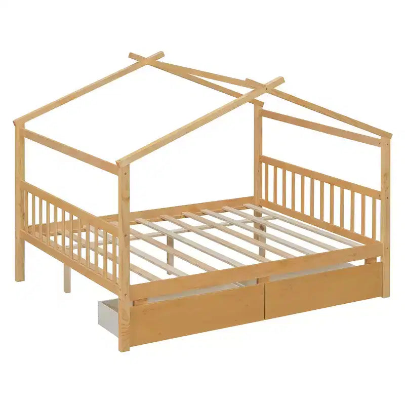 Luxystar Letto a Capanna in Legno Moderno Full Size con 2 Cassetti e Testiere