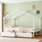 Luxystar Letto a Capanna in Legno Moderno Full Size con 2 Cassetti e Testiere