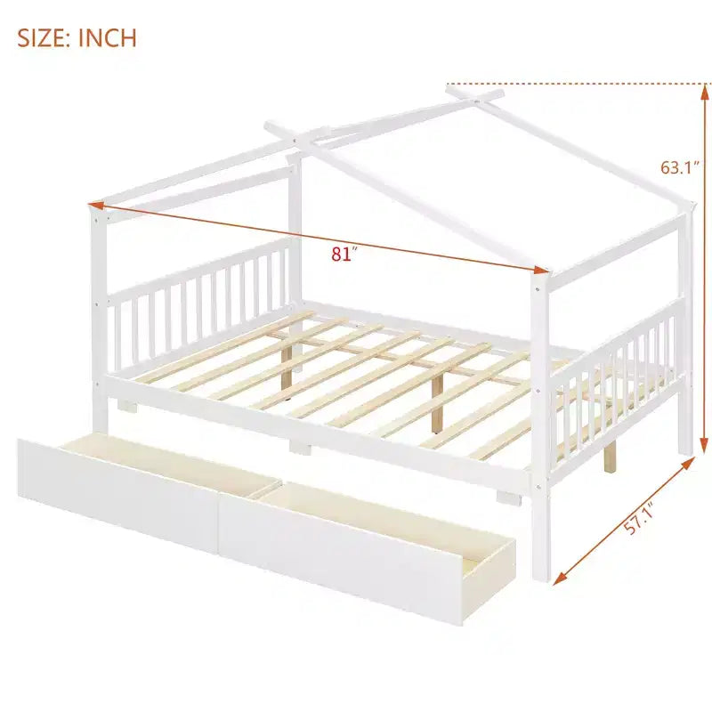 Luxystar Letto a Capanna in Legno Moderno Full Size con 2 Cassetti e Testiere