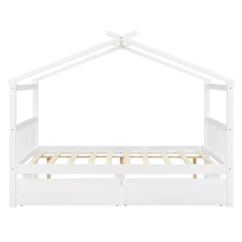 Luxystar Letto a Capanna in Legno Moderno Full Size con 2 Cassetti e Testiere