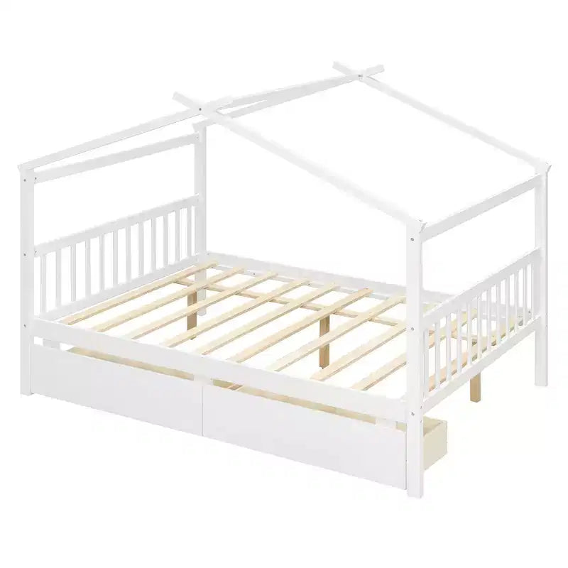 Luxystar Letto a Capanna in Legno Moderno Full Size con 2 Cassetti e Testiere