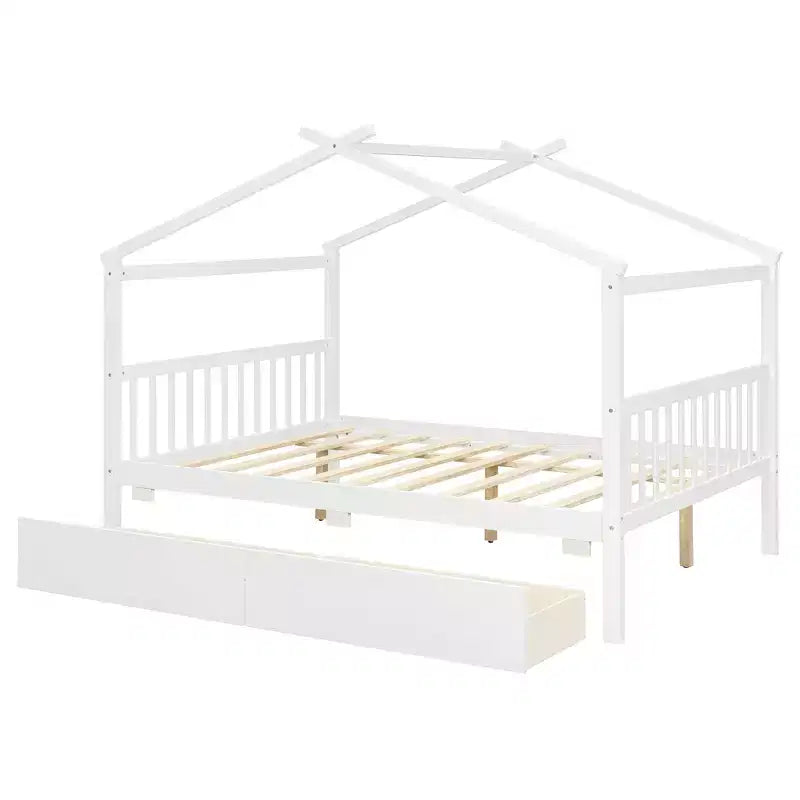Luxystar Letto a Capanna in Legno Moderno Full Size con 2 Cassetti e Testiere