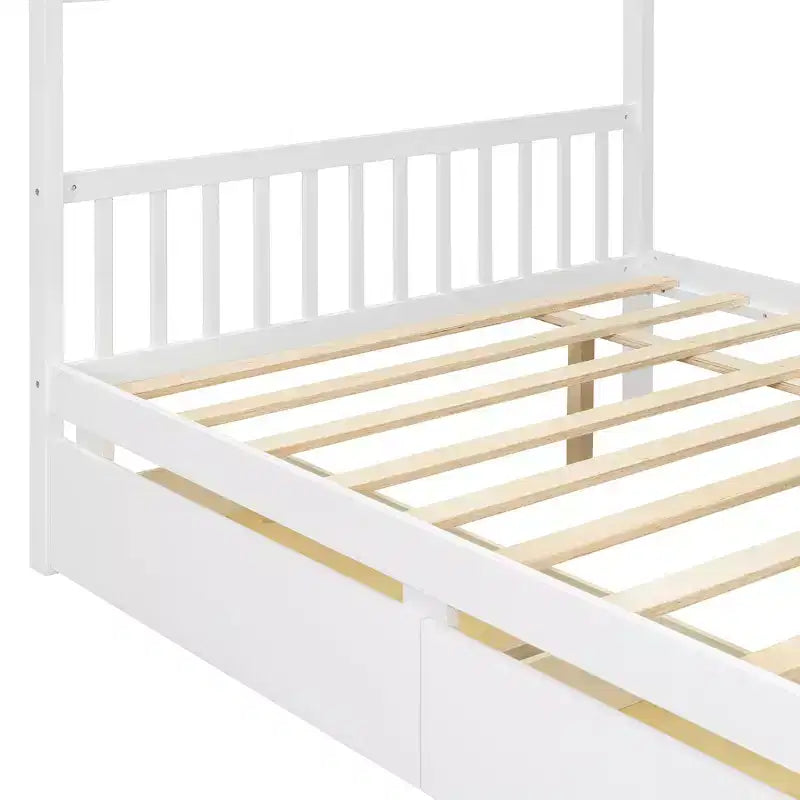 Luxystar Letto a Capanna in Legno Moderno Full Size con 2 Cassetti e Testiere