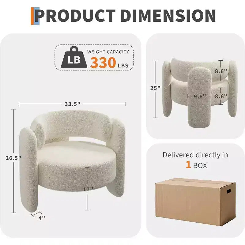Set di 2 Poltrone Accent, Poltrona Moderna a Botte con Rivestimento in Peluche Ciniglia per Salotto, Camera da Letto e Ufficio, Design Rotondo Confortevole, Facile da Montare