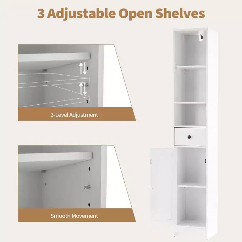 Mobiletto da bagno alto e stretto, armadietto contenitore sottile da 66,9 pollici, organizer indipendente resistente all'acqua per piccoli spazi