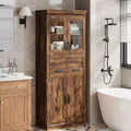 67 Tall Storage Cabinet with 4 Doors, Adjustable Shelves & Flip Glass Drawer, for Bathroom, Kitchen, Living Room