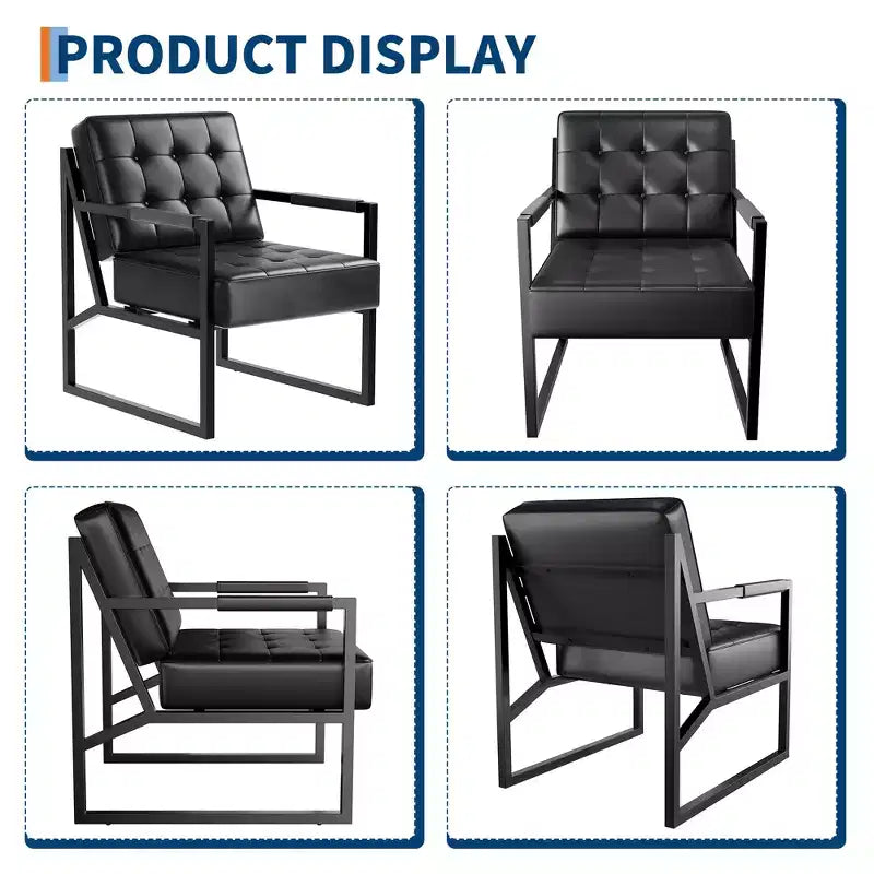 Poltrona d'Appoggio Mid Century Modern - Poltroncina in Pelle PU, Sedile con Cuscino Spesso, Struttura in Metallo, Sedia Lounge Retrò per Soggiorno, Camera da Letto, Ufficio