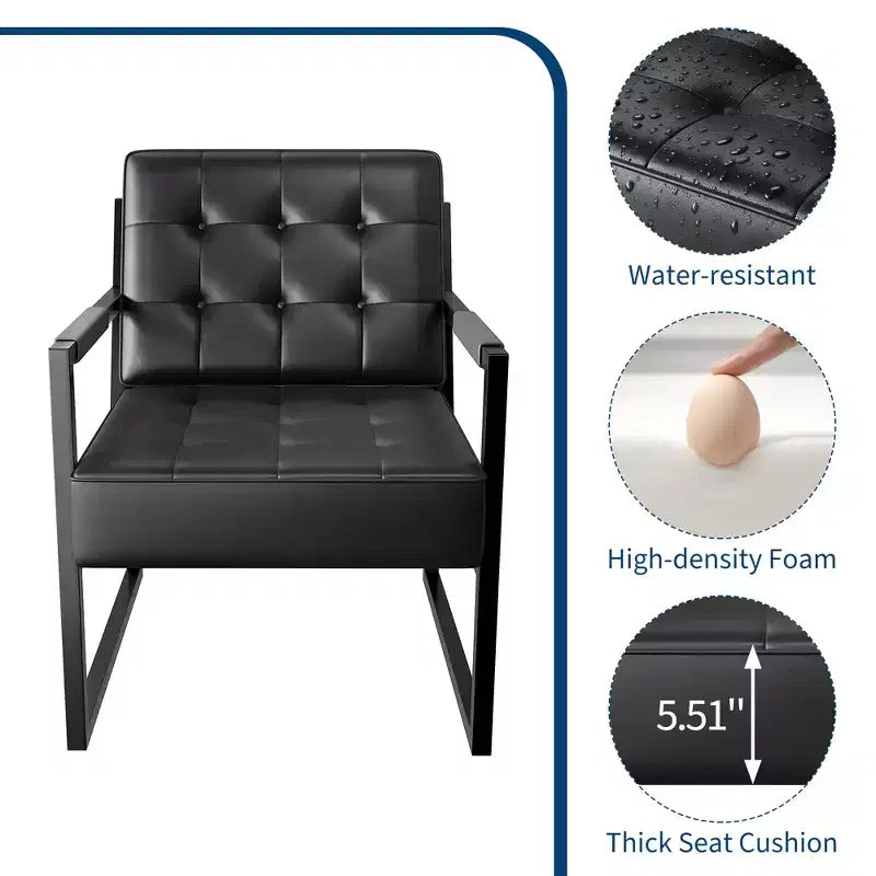 Poltrona d'Appoggio Mid Century Modern - Poltroncina in Pelle PU, Sedile con Cuscino Spesso, Struttura in Metallo, Sedia Lounge Retrò per Soggiorno, Camera da Letto, Ufficio