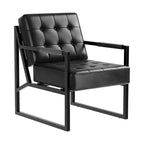 Poltrona d'Appoggio Mid Century Modern - Poltroncina in Pelle PU, Sedile con Cuscino Spesso, Struttura in Metallo, Sedia Lounge Retrò per Soggiorno, Camera da Letto, Ufficio