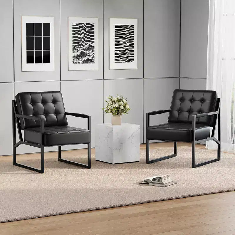 Poltrona d'Appoggio Mid Century Modern - Poltroncina in Pelle PU, Sedile con Cuscino Spesso, Struttura in Metallo, Sedia Lounge Retrò per Soggiorno, Camera da Letto, Ufficio