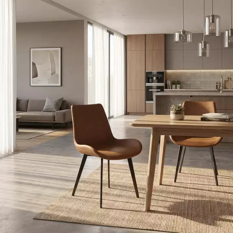 FurnitureR Set of 2 PU Dining Chairs, Modern Upholstered Kitchen Side Chairs with Metal Legs, Faux Leather Dining Room Chairs for Dining Room, Kitchen