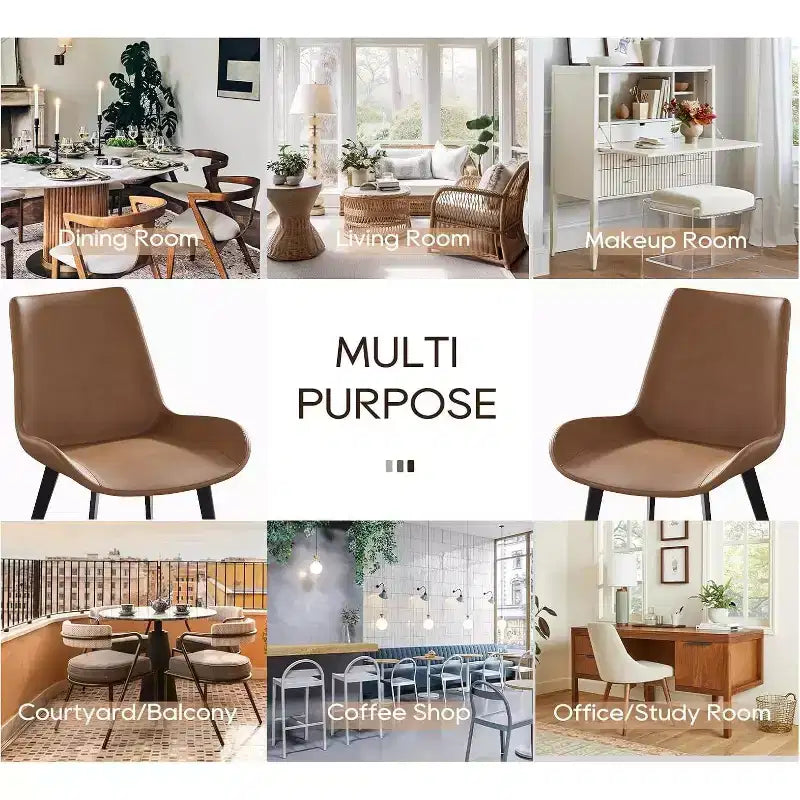 FurnitureR Set di 2 Sedie da Pranzo in PU, Sedie Laterali Moderne Imbottite da Cucina con Gambe in Metallo, Sedie da Sala da Pranzo in Ecopelle per Sala da Pranzo, Cucina