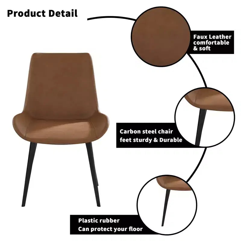 FurnitureR Set di 2 Sedie da Pranzo in PU, Sedie Laterali Moderne Imbottite da Cucina con Gambe in Metallo, Sedie da Sala da Pranzo in Ecopelle per Sala da Pranzo, Cucina
