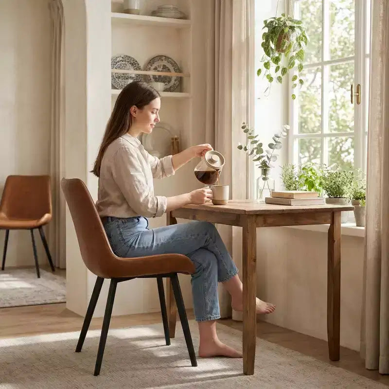 FurnitureR Set di 2 Sedie da Pranzo in PU, Sedie Laterali Moderne Imbottite da Cucina con Gambe in Metallo, Sedie da Sala da Pranzo in Ecopelle per Sala da Pranzo, Cucina
