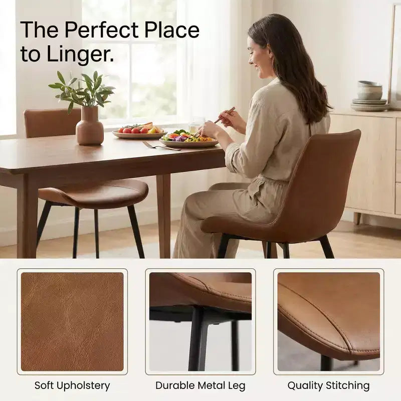 FurnitureR Set di 2 Sedie da Pranzo in PU, Sedie Laterali Moderne Imbottite da Cucina con Gambe in Metallo, Sedie da Sala da Pranzo in Ecopelle per Sala da Pranzo, Cucina