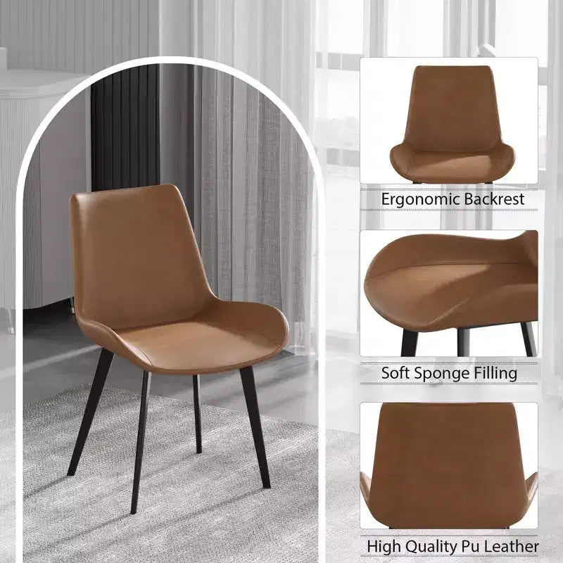 FurnitureR Set di 2 Sedie da Pranzo in PU, Sedie Laterali Moderne Imbottite da Cucina con Gambe in Metallo, Sedie da Sala da Pranzo in Ecopelle per Sala da Pranzo, Cucina