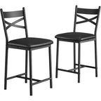 22.4 Bar Stools Set of 2,Counter Height Bar Stools with Back & PU Upholstered Seat,Metal Frame Kitchen Bar Chairs with Footrest for Kitchen Island