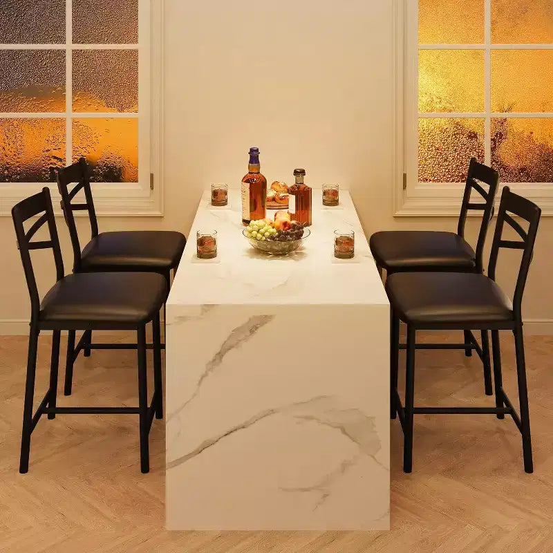 Sgabelli da bar da 22,4 pollici, set da 2, sgabelli da bar altezza bancone con schienale e sedile imbottito in PU, sedie da bar da cucina con struttura in metallo e poggiapiedi per isola cucina