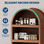 Dispensa alta ad arco Garvee 71, libreria ad arco a 5 ripiani con ante, armadio ad arco in legno con ripiano regolabile per sala da pranzo e soggiorno