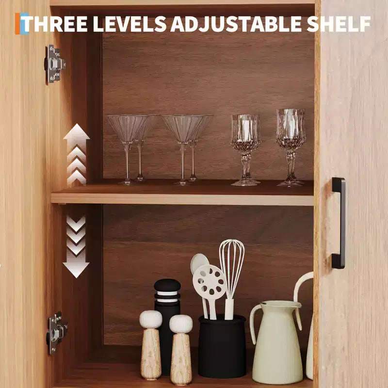 Dispensa alta ad arco Garvee 71, libreria ad arco a 5 ripiani con ante, armadio ad arco in legno con ripiano regolabile per sala da pranzo e soggiorno