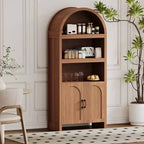 Dispensa alta ad arco Garvee 71, libreria ad arco a 5 ripiani con ante, armadio ad arco in legno con ripiano regolabile per sala da pranzo e soggiorno